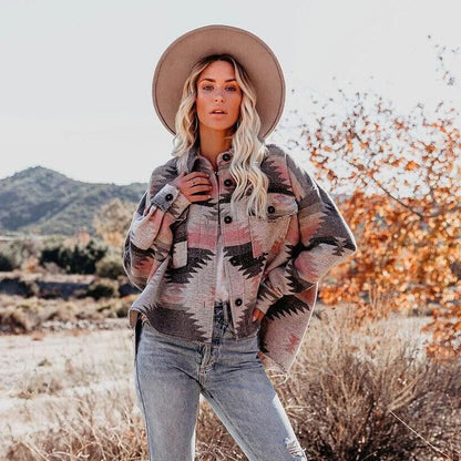 Boho Vintage Denim Print Jacket Jackets - The Burner Shop