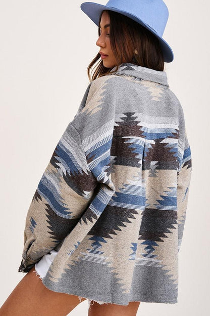 Boho Vintage Denim Print Jacket Jackets - The Burner Shop
