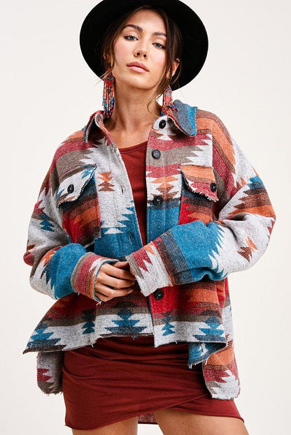 Boho Vintage Denim Print Jacket Jackets - The Burner Shop