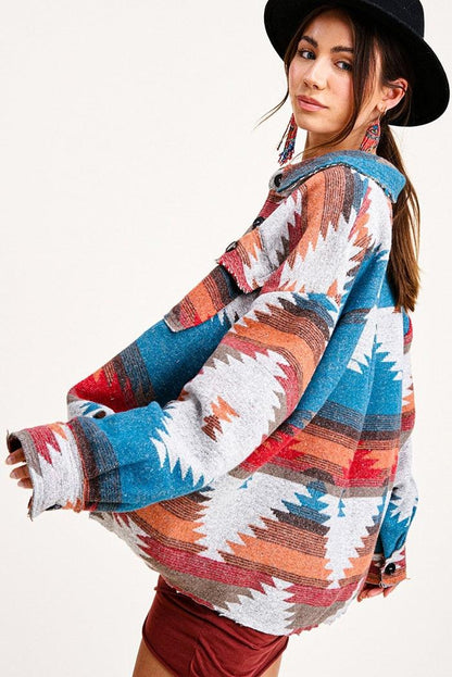 Boho Vintage Denim Print Jacket Jackets - The Burner Shop