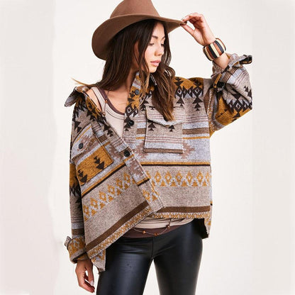 Boho Vintage Denim Print Jacket Jackets - The Burner Shop