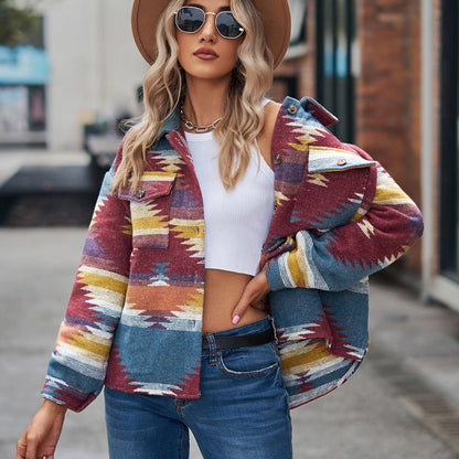 Boho Vintage Denim Print Jacket Jackets - The Burner Shop