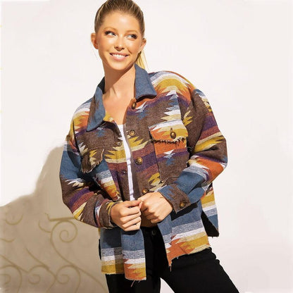 Boho Vintage Denim Print Jacket Jackets - The Burner Shop