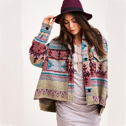 Boho Vintage Denim Print Jacket Jackets - The Burner Shop