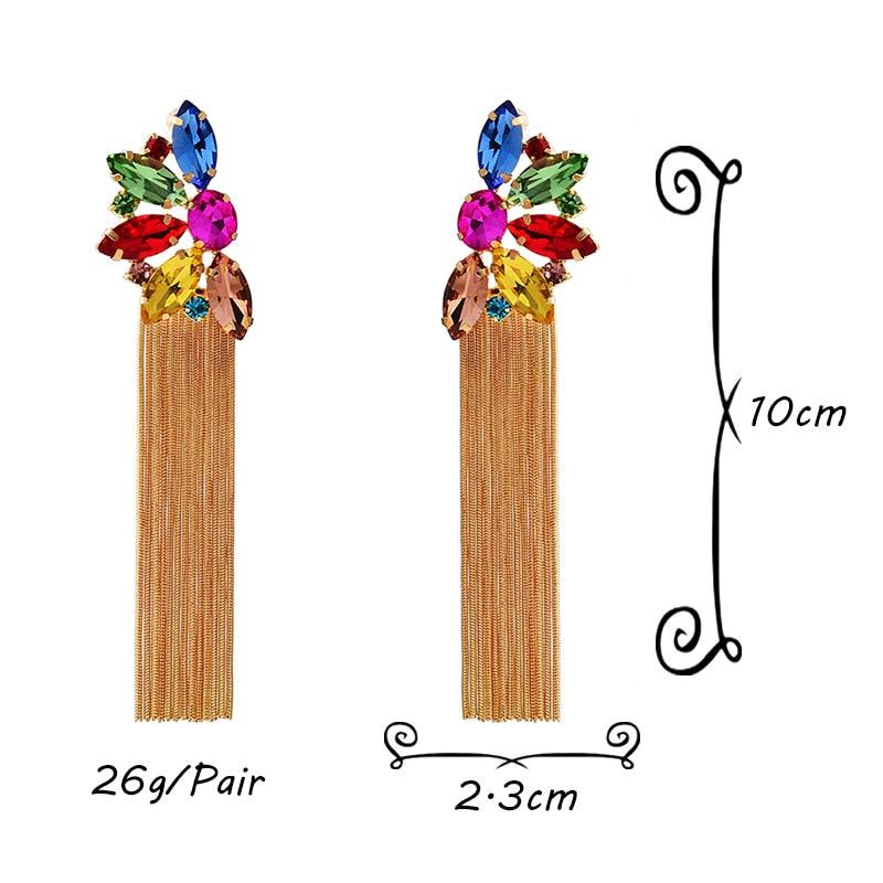 Colorful Crystal Long Metal Chain Dangle Earrings Earrings - The Burner Shop