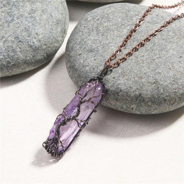 Copper Wire with Natural Stone Pendants Necklaces - The Burner Shop