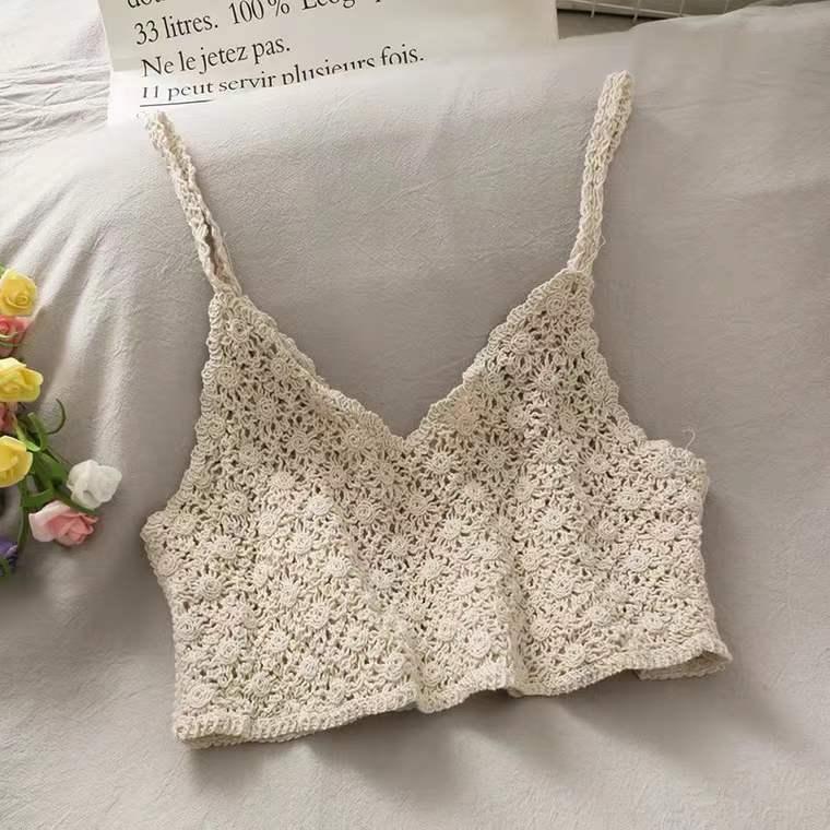 Crochet Tassel Halter Neck Crop Top Tops - The Burner Shop