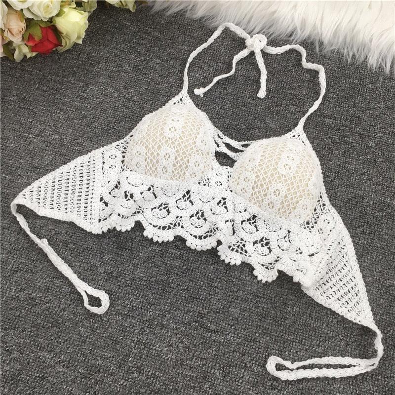 Crochet Tassel Halter Neck Crop Top Tops - The Burner Shop