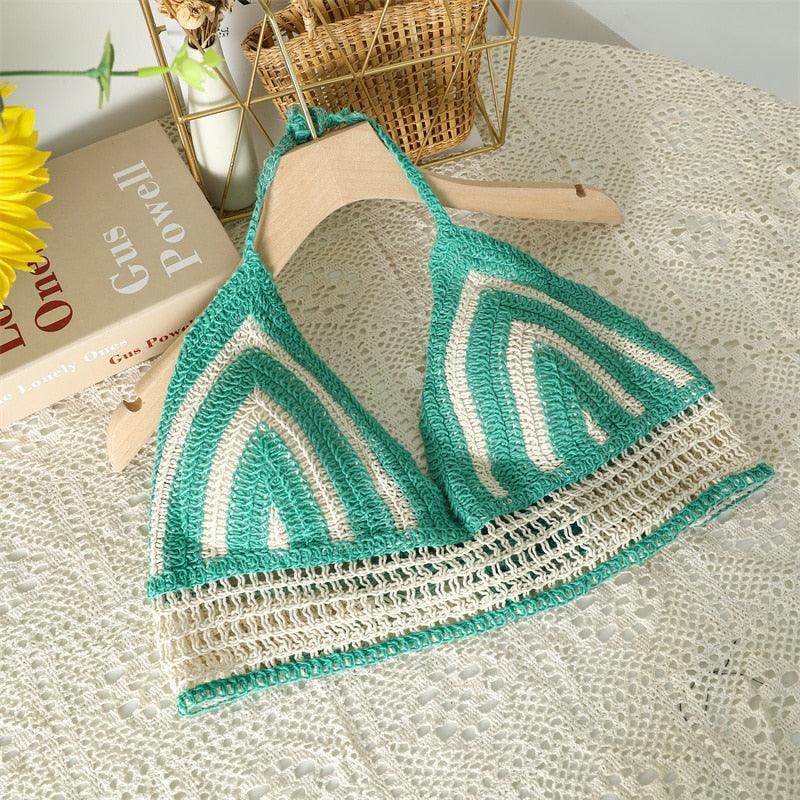 Crochet Tassel Halter Neck Crop Top Tops - The Burner Shop