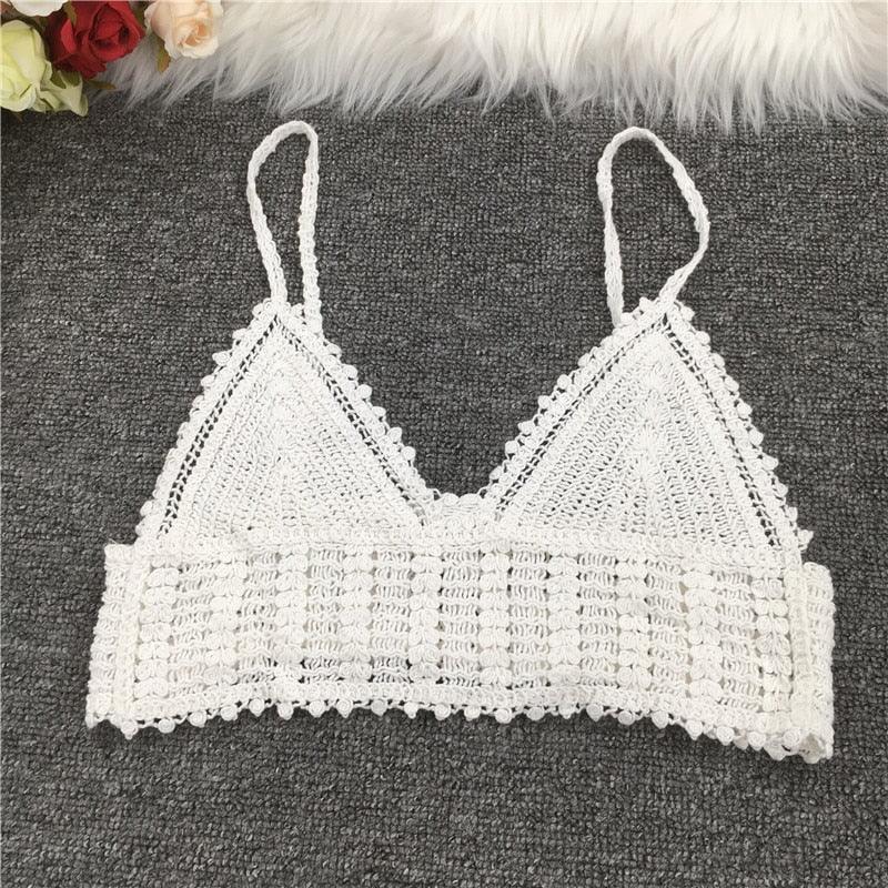 Crochet Tassel Halter Neck Crop Top Tops - The Burner Shop