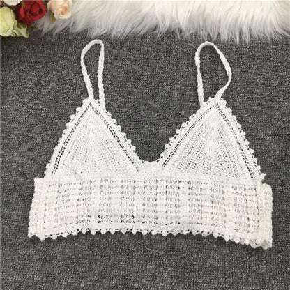 Crochet Tassel Halter Neck Crop Top Tops - The Burner Shop