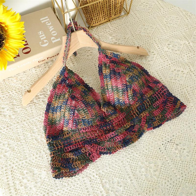 Crochet Tassel Halter Neck Crop Top Tops - The Burner Shop