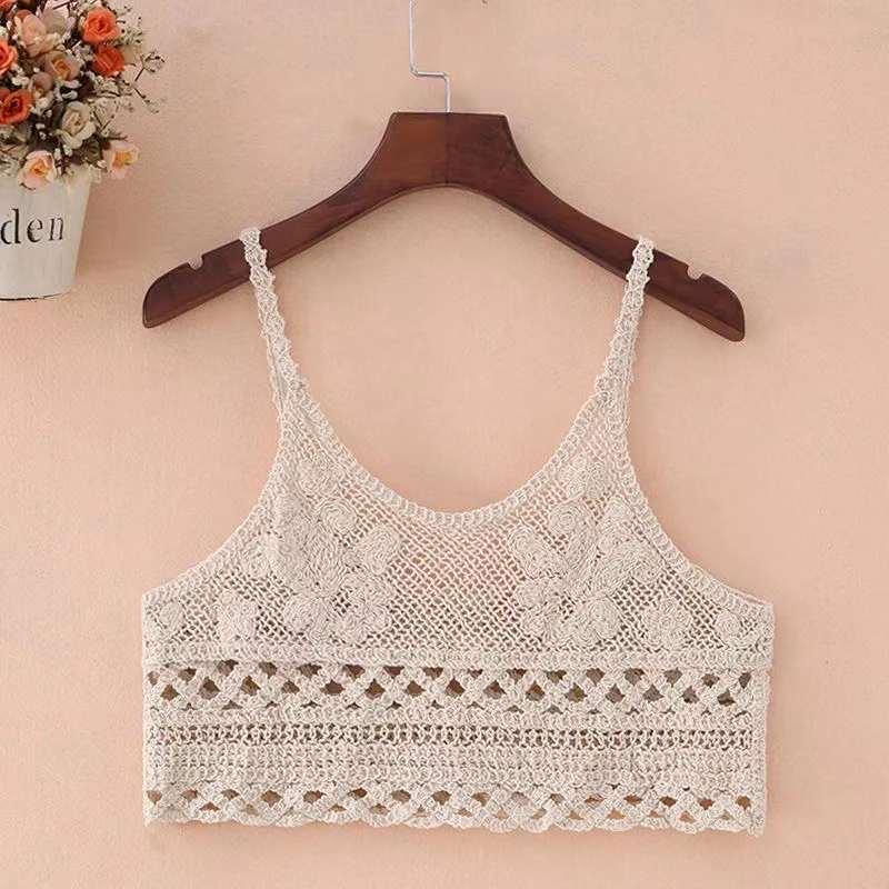 Crochet Tassel Halter Neck Crop Top Tops - The Burner Shop