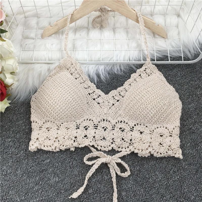 Crochet Tassel Halter Neck Crop Top Tops - The Burner Shop