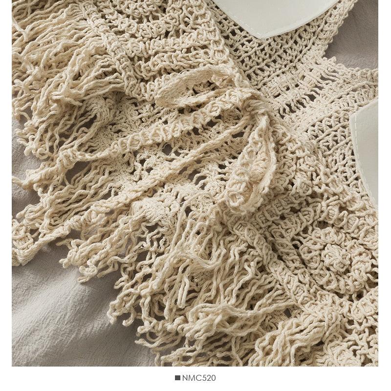 Crochet Tassel Halter Neck Crop Top Tops - The Burner Shop
