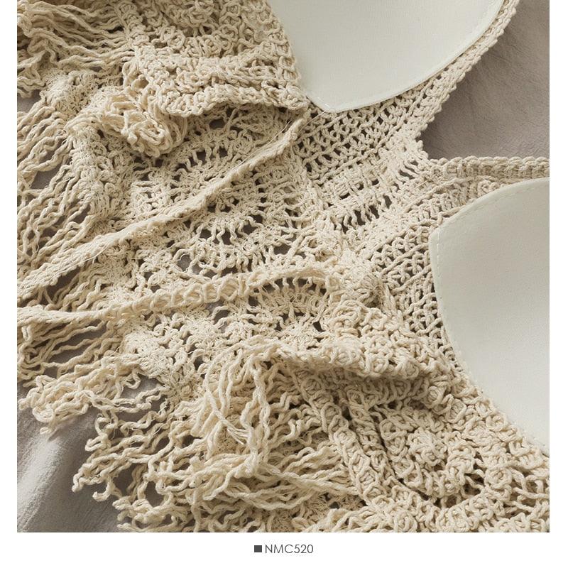 Crochet Tassel Halter Neck Crop Top Tops - The Burner Shop