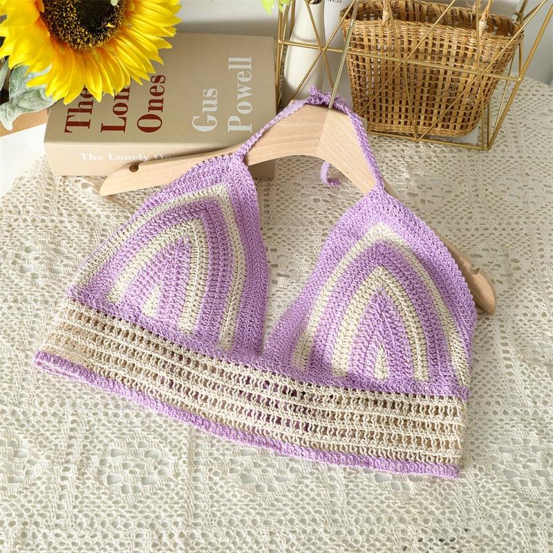Crochet Tassel Halter Neck Crop Top Tops - The Burner Shop