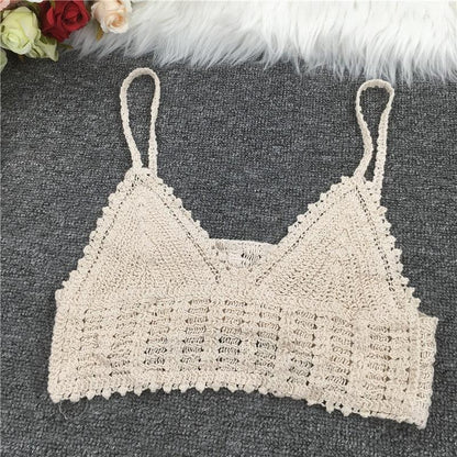 Crochet Tassel Halter Neck Crop Top Tops - The Burner Shop