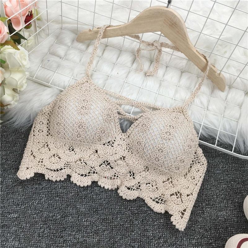 Crochet Tassel Halter Neck Crop Top Tops - The Burner Shop