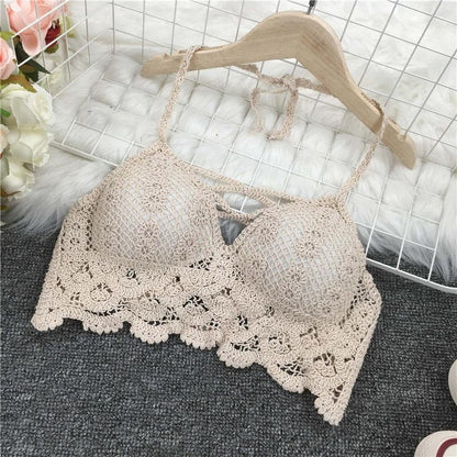 Crochet Tassel Halter Neck Crop Top Tops - The Burner Shop