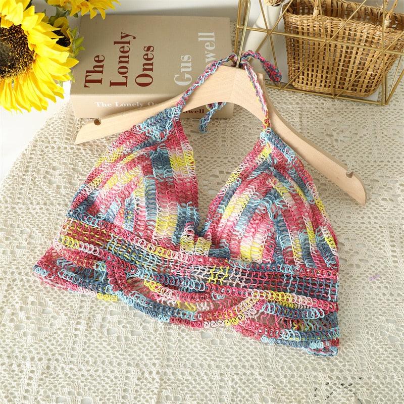 Crochet Tassel Halter Neck Crop Top Tops - The Burner Shop