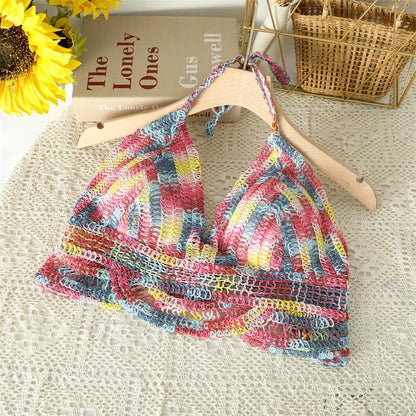 Crochet Tassel Halter Neck Crop Top Tops - The Burner Shop