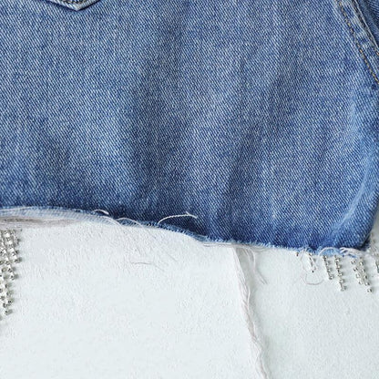 Cut-out Denim Shorts with Tassels Shorts - The Burner Shop