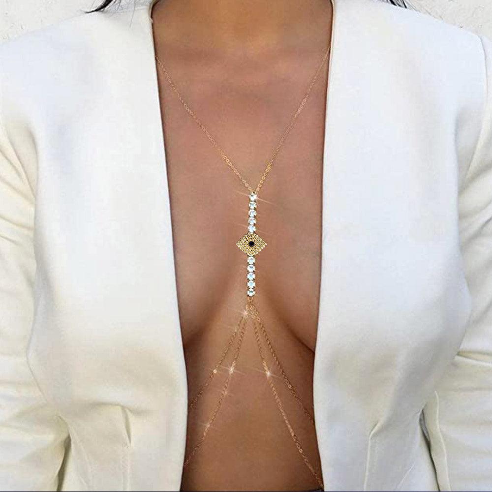Evil Eye Rhinestone Bra Chain Bikini Body Jewelry - The Burner Shop
