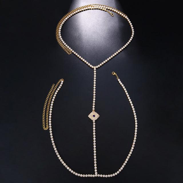 Evil Eye Rhinestone Bra Chain Bikini Body Jewelry - The Burner Shop