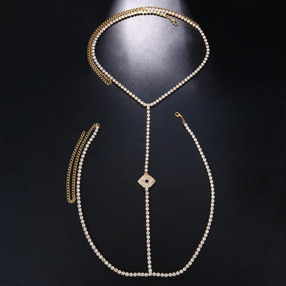 Evil Eye Rhinestone Bra Chain Bikini Body Jewelry - The Burner Shop