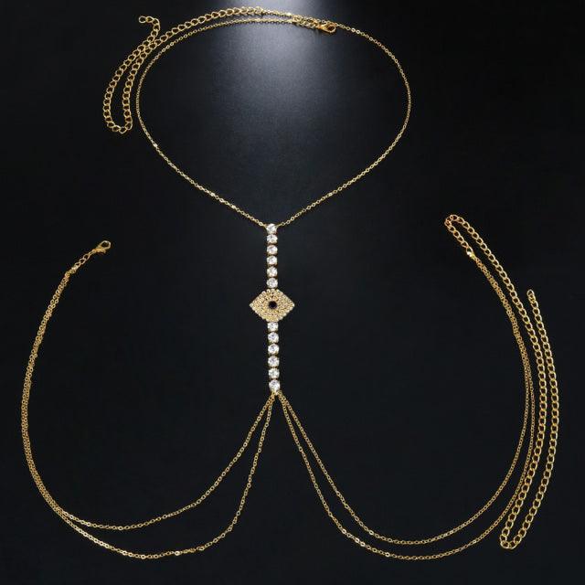 Evil Eye Rhinestone Bra Chain Bikini Body Jewelry - The Burner Shop