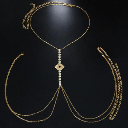 Evil Eye Rhinestone Bra Chain Bikini Body Jewelry - The Burner Shop