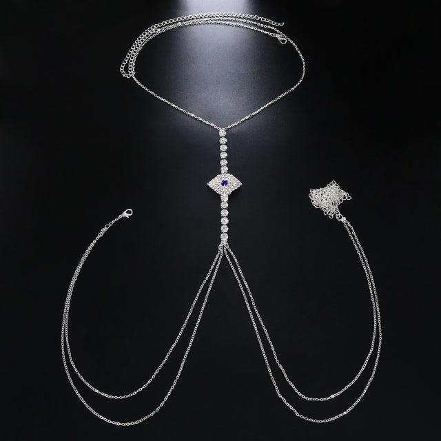 Evil Eye Rhinestone Bra Chain Bikini Body Jewelry - The Burner Shop