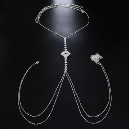 Evil Eye Rhinestone Bra Chain Bikini Body Jewelry - The Burner Shop