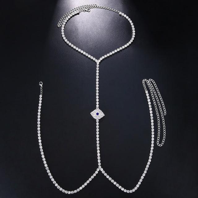 Evil Eye Rhinestone Bra Chain Bikini Body Jewelry - The Burner Shop