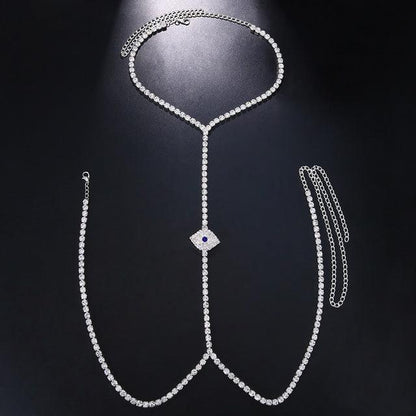 Evil Eye Rhinestone Bra Chain Bikini Body Jewelry - The Burner Shop