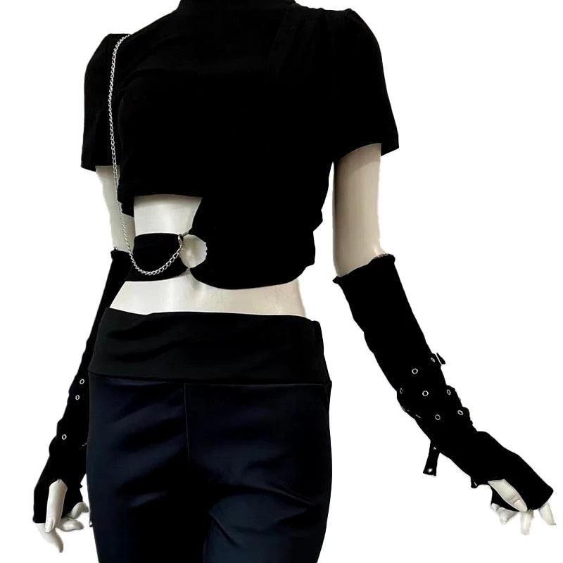 Fingerless Eyelet Ribbon Elbow Gloves Gloves - The Burner Shop