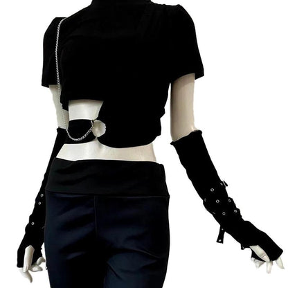 Fingerless Eyelet Ribbon Elbow Gloves Gloves - The Burner Shop
