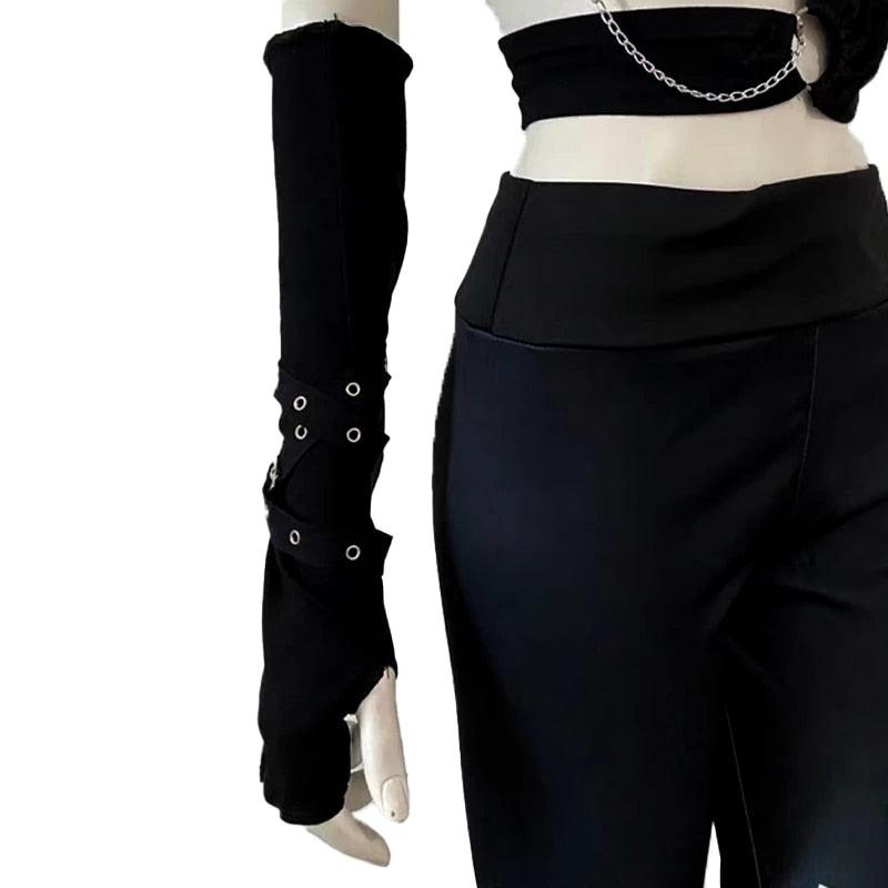 Fingerless Eyelet Ribbon Elbow Gloves Gloves - The Burner Shop
