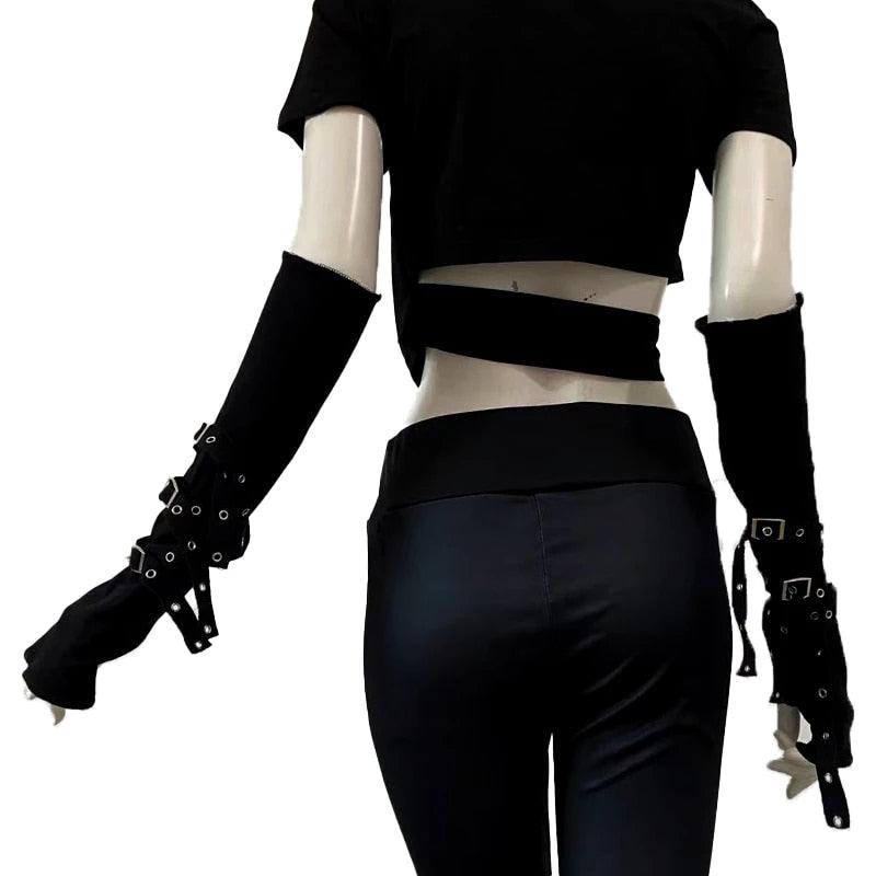 Fingerless Eyelet Ribbon Elbow Gloves Gloves - The Burner Shop