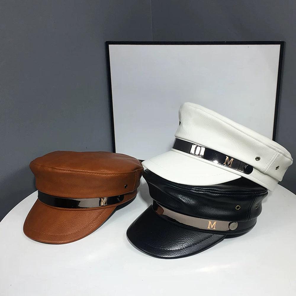 Flat Top Unisex Leather Military Hat Hats - The Burner Shop