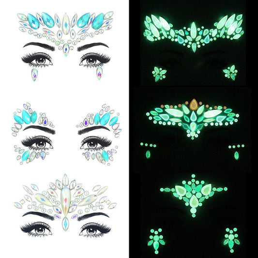 Glow in the dark Self-adhesive Rhinestone Face Stickers Face Tattoo - The Burner Shop