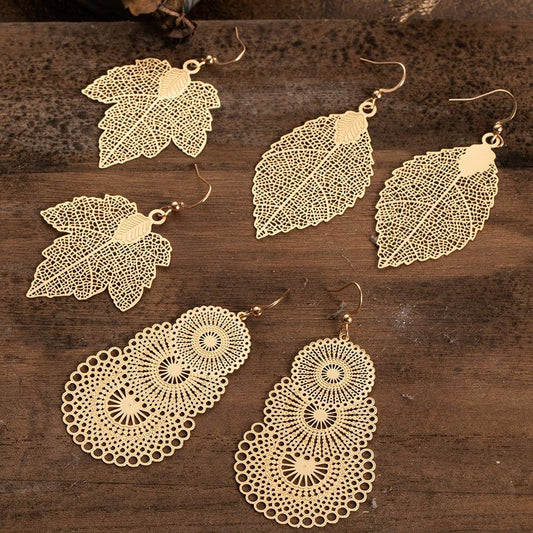 Golden Leaf Dangle Drop Earrings Earrings - The Burner Shop