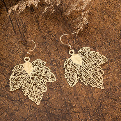 Golden Leaf Dangle Drop Earrings Earrings - The Burner Shop