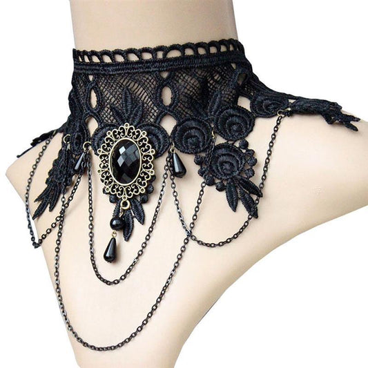 Gothic Crystal Black Choker with Pendants Necklaces - The Burner Shop