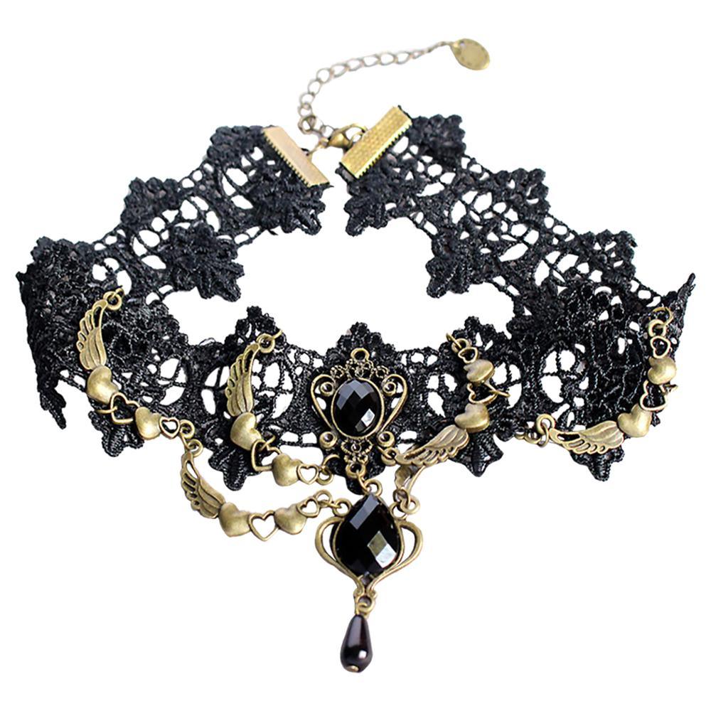 Gothic Crystal Black Choker with Pendants Necklaces - The Burner Shop