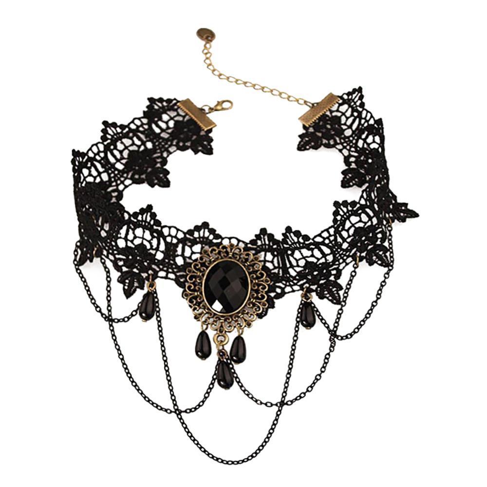 Gothic Crystal Black Choker with Pendants Necklaces - The Burner Shop