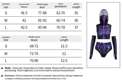 Gothic Hooded Skeleton Print Outfit 3PCS Costumes - The Burner Shop