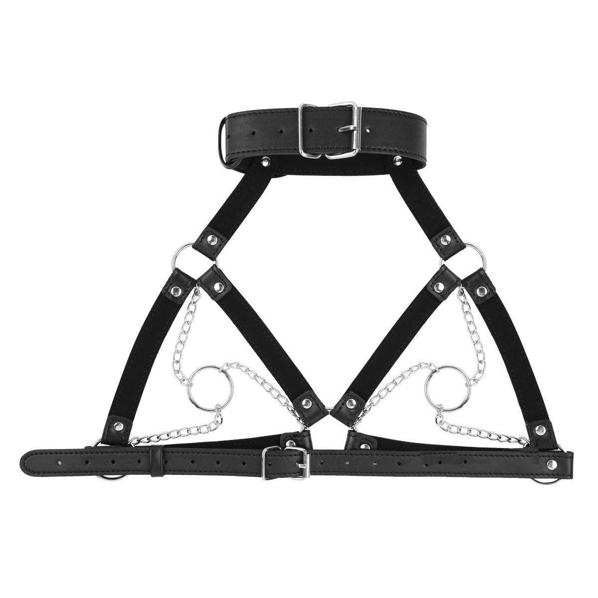 Gothic Leather Body Harness with Metal Chain Body Harness - The Burner Shop