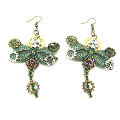 Green Vintage Dragonfly Drop Earrings Earrings - The Burner Shop